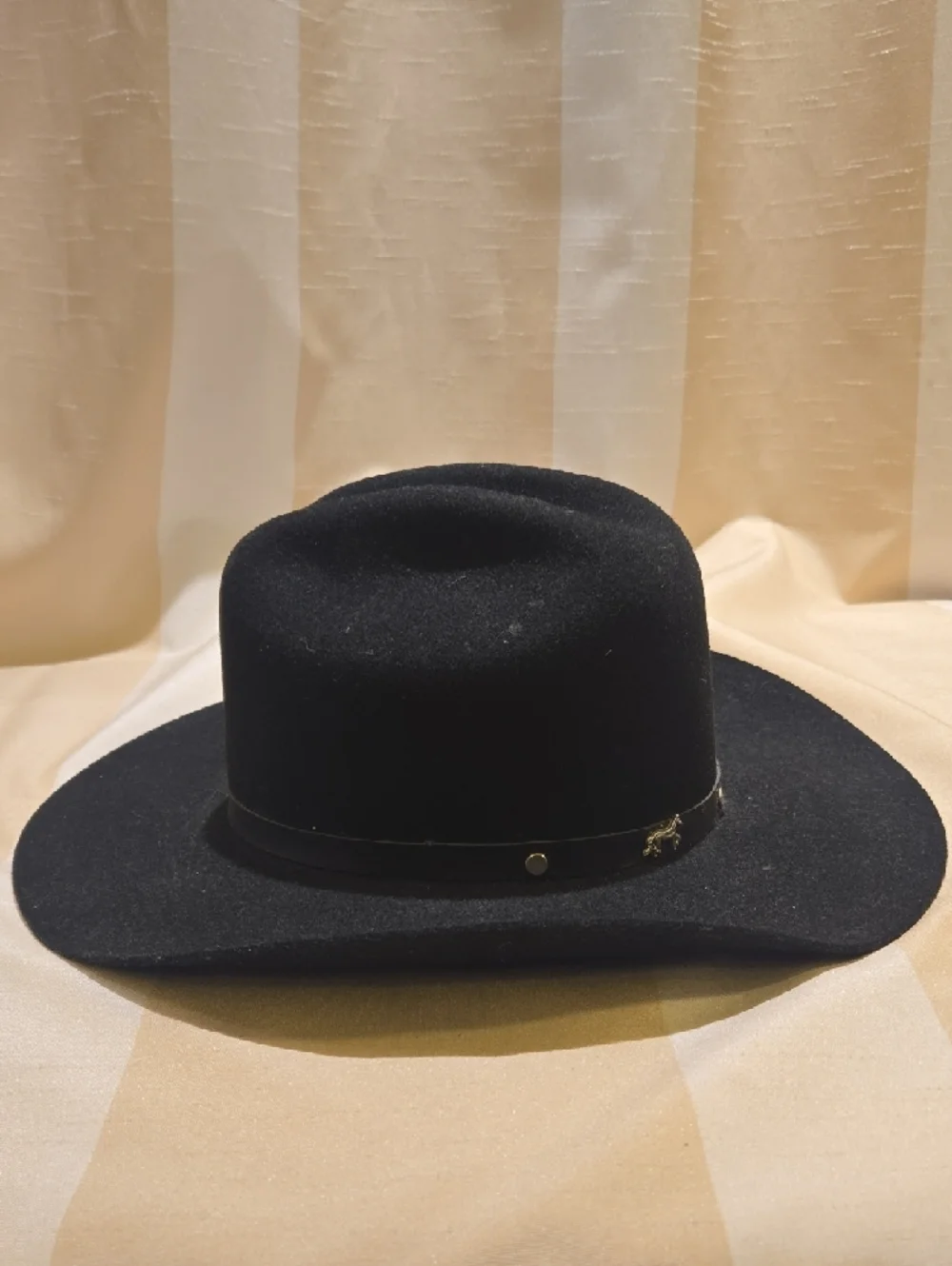 Black Felt Wide-Brim Cowboy Hat with Decorative Band - Picture 2 of 15